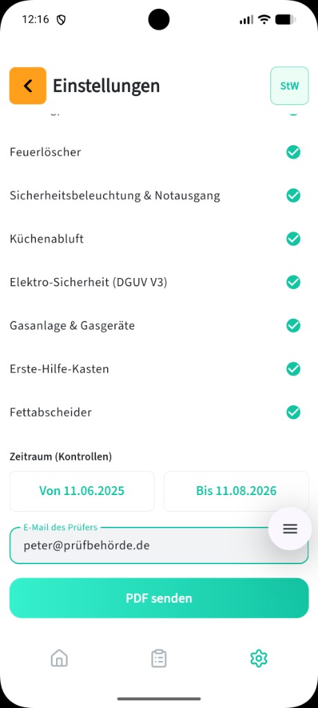 Module für den PDF-Prüfbericht auswählen