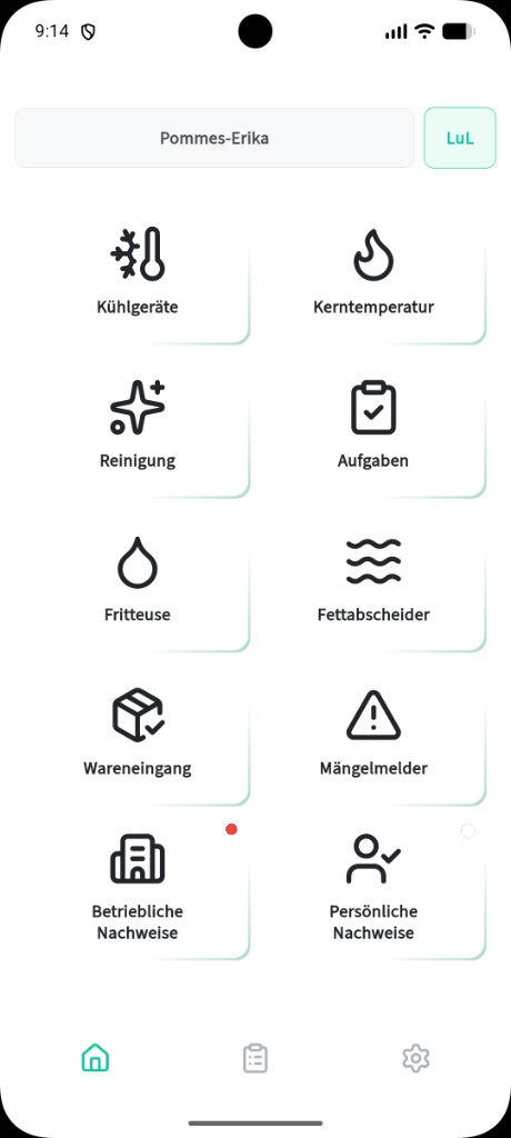 Startbildschirm der 0815 App mit betrieblichen Nachweisen