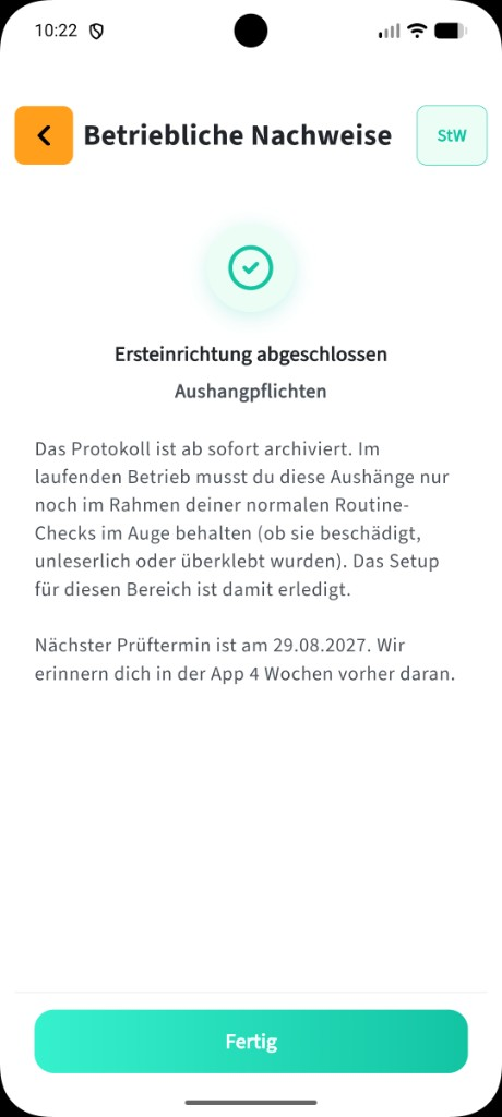 Betriebliche Nachweise: Nachweis abschließen
