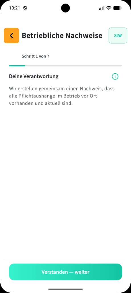 Betriebliche Nachweise: Nachweis-Tour starten — Beispiel Aushangpflichten