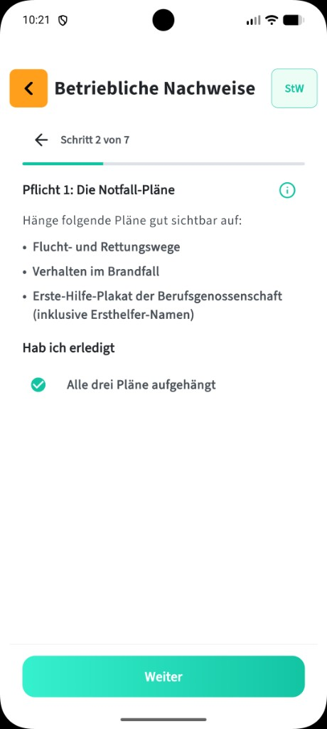 Betriebliche Nachweise: Nachweis-Tour starten — Beispiel Aushangpflichten