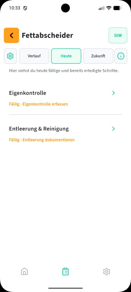 Fettabscheider: Aufgabe erledigen