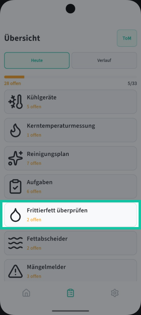 Fritteuse: Heute-Ansicht