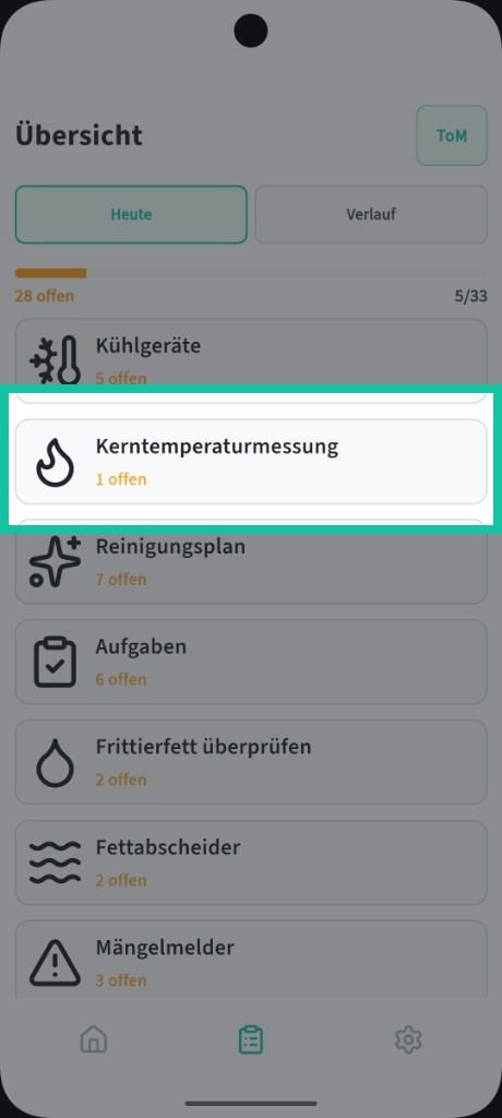 Kerntemperatur: Heute-Ansicht