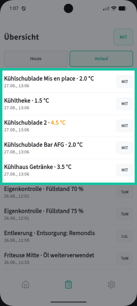 Kühlgeräte: Im Verlauf nachvollziehen