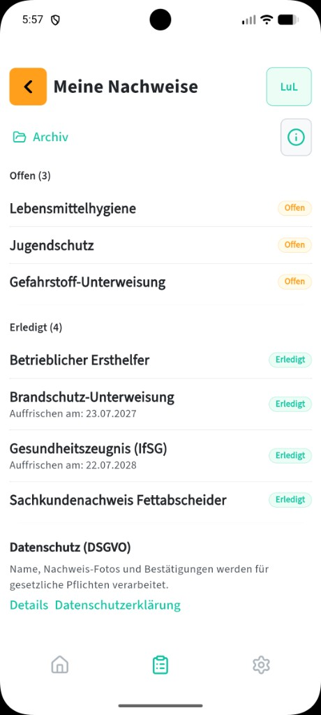 Persönliche Nachweise: Nachweise für jeden Mitarbeiter