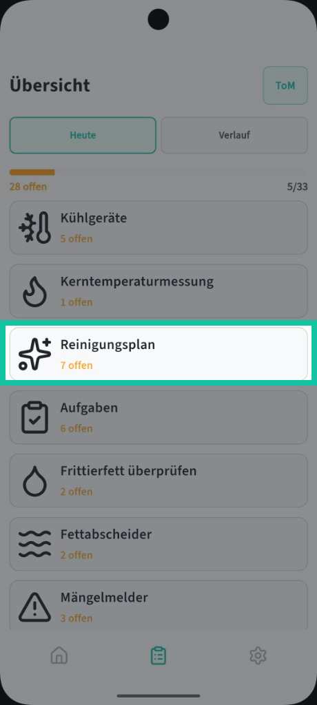 Reinigungsplan in der 0815 App