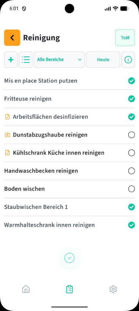 Reinigungscheckliste in der 0815 App