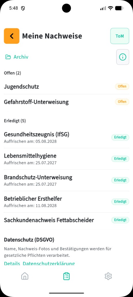 Persönliche Nachweise in der 0815 App