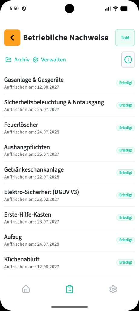 Betriebliche Nachweise in der 0815 App
