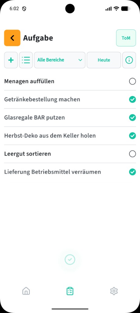 Aufgabenliste in der 0815 App