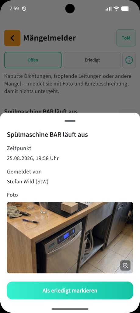 Gemeldeter Mangel mit Foto in der 0815 App