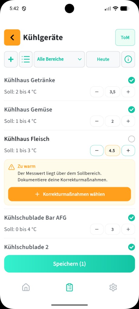 Grenzwert überschritten mit Korrekturmaßnahme in der 0815 App